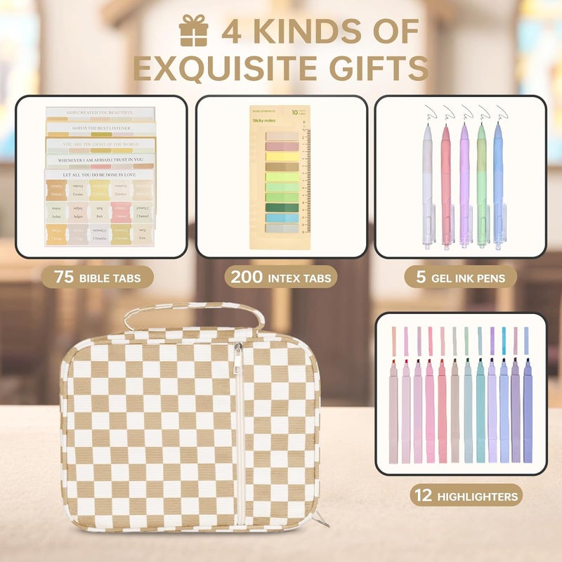 YKFLY Bible Cover Case for Women Corduroy Bible Case for Girls Checkered Large Bible Cover with Handle Bible Study Supplies Accessories Christian Gifts for Women (Khaki, Medium) - Image 2
